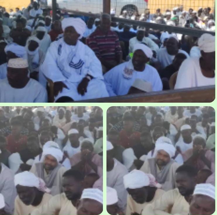 لوحة فريدة لقيادات الحزب الإتحادي الديمقراطي بقيادة الأمير الدكتور  أحمد سعد عمر  خلال تفقد أحوال النازحين من الفاشر بمعسكر  الدبة بالولاية الشمالية